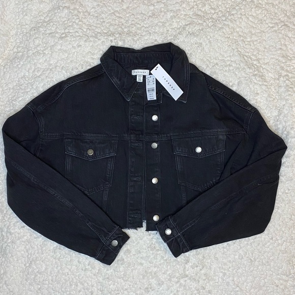 Nwt Topshop Black Cropped Jean Jacket 